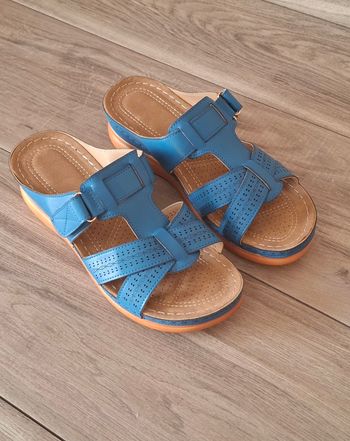 Mules compensées pour femme sandales à plateforme similicuir antidérapantes confortable bleu