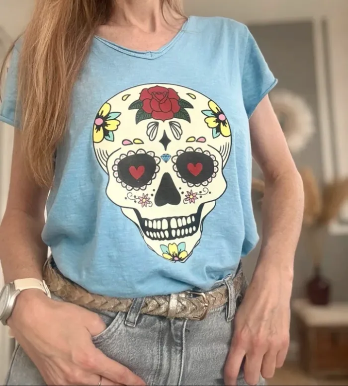 Tee-shirt skull mexicain taille unique - photo numéro 4