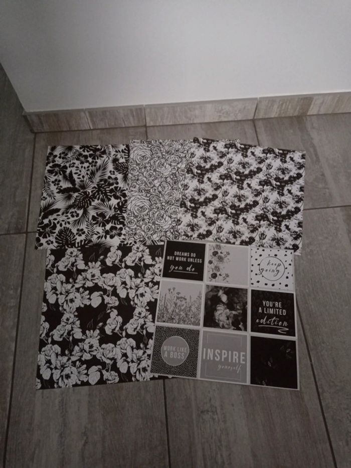 Lot de 5 feuilles scrap Noir et blanc - photo numéro 4