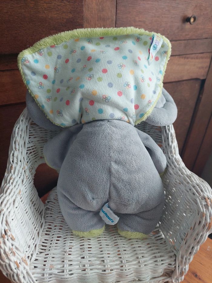 Doudou peluche éléphant cape verte Nounours - photo numéro 3