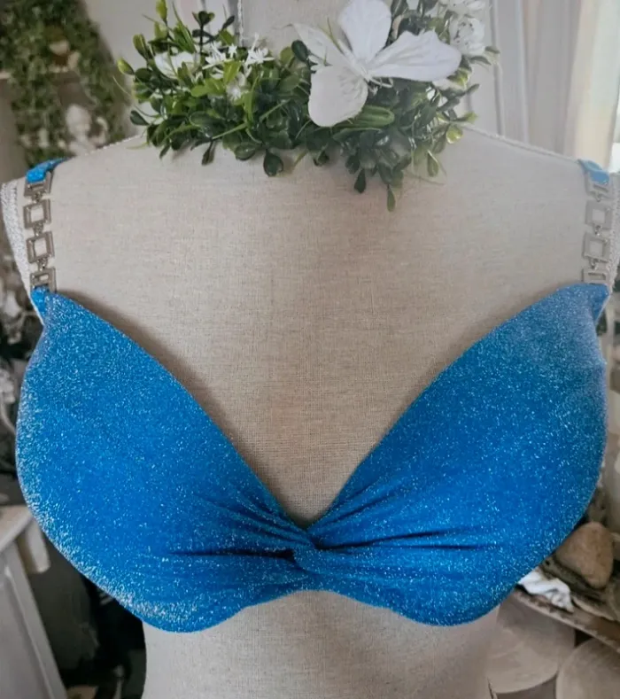 Maillot de bain 2 pièces bleu pailleté Censored Taille 38 et 95 D Neuf - photo numéro 2
