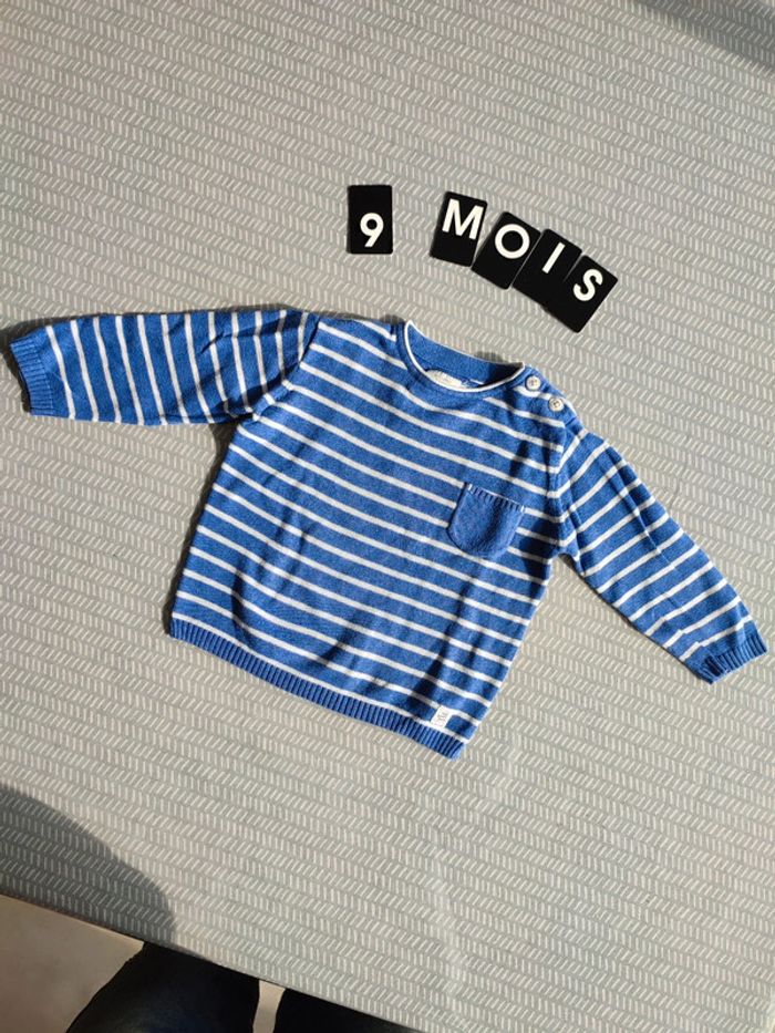 Pull en maille fine pour bébé garçon – Taille 9 mois Marque : Zara