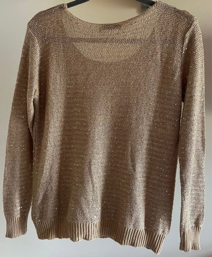 Pull à col rond en fil lurex et paillettes dorées