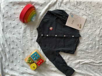 chemise manches longues marine à pois blanc broderie poitrine 3 ans kiabi