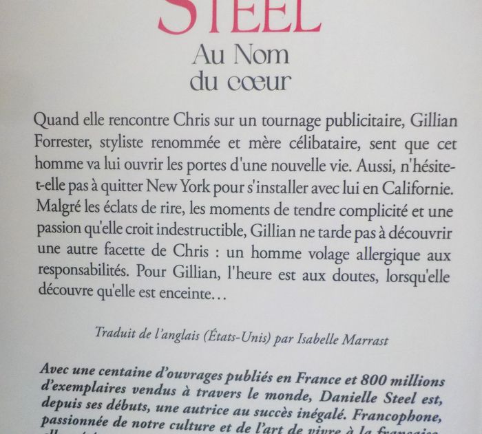 AU NOM DU COEUR de Danielle STEEL Ed. France Loisirs - photo numéro 2