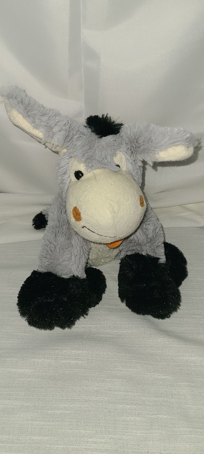 DOUDOU PELUCHE FIZZY ANE GRIS NOIR BLANC ECHARPE BANDANA ORANGE - photo numéro 3