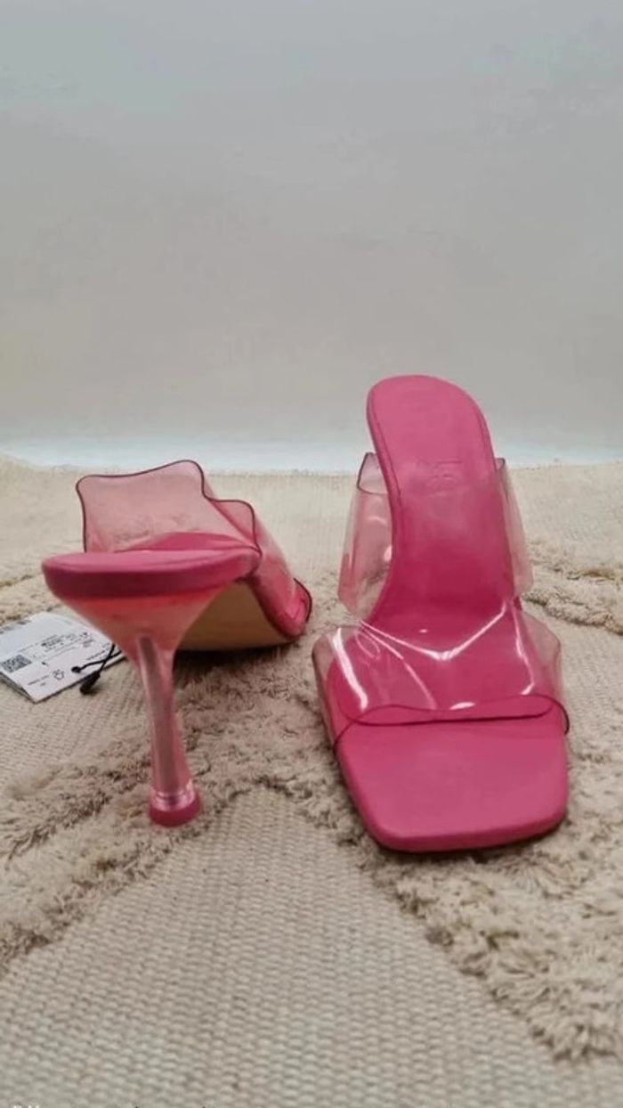 Mules roses et transparentes à talons 95€ Neuf MNG élégant girly tendance féminine 41 - photo numéro 5