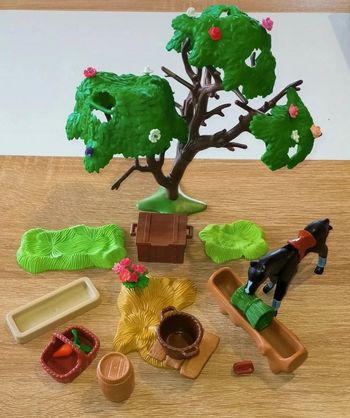 Playmobil cheval accessoires arbre verdure plante fleurs