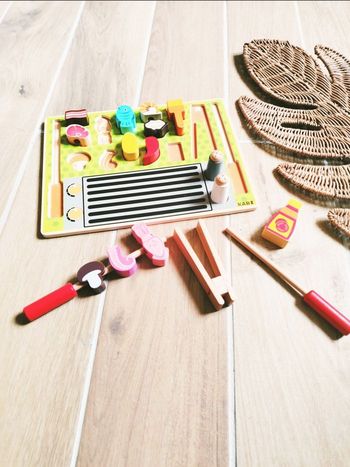 🦐Jeu d'imitation - Dinette en bois 2 en 1  puzzle plateau barbecue 