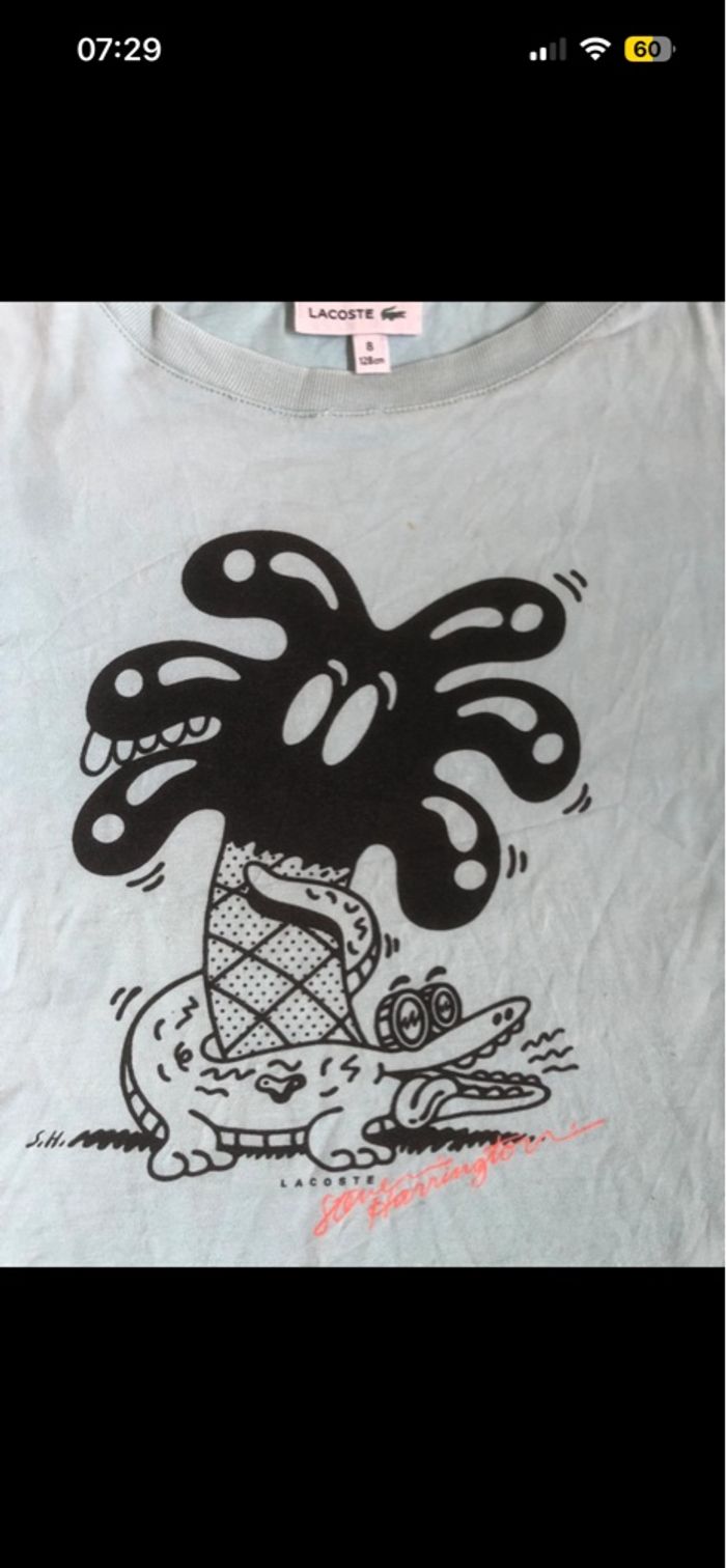 T-shirt Lacoste bleu clair garçon 8ans turquoise - photo numéro 3