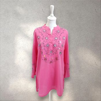 Tunique coton fushia brodée et sequins XL 42