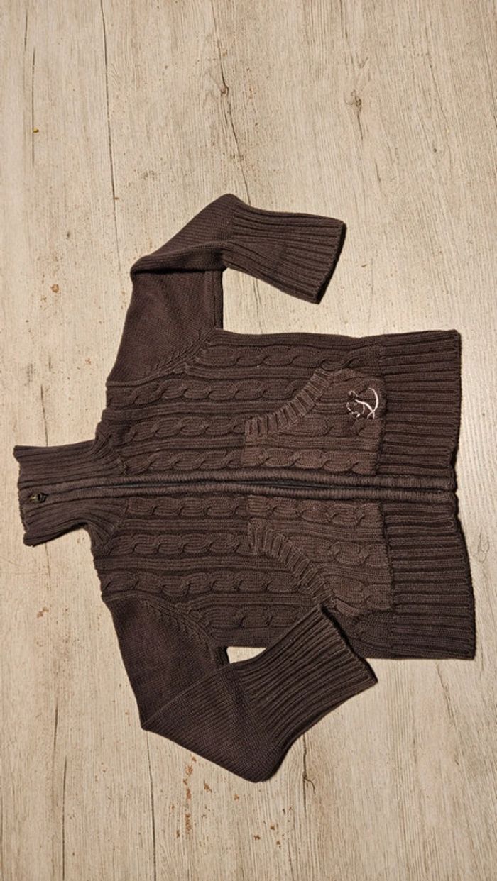 Gilet brun foncé torsadé, à tirette et col montant, H&M LOGG, taille 3/4 ans, nickel - photo numéro 6