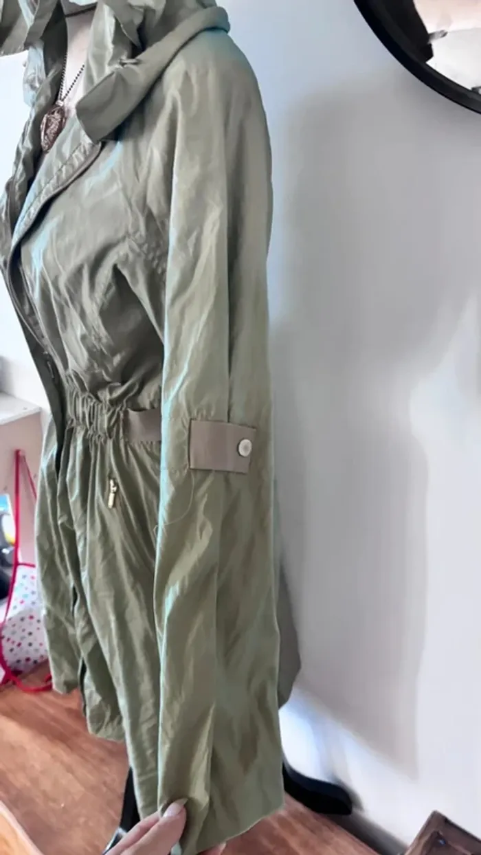 💕 parkas long imperméable cintré kaki taille 36 s - photo numéro 5