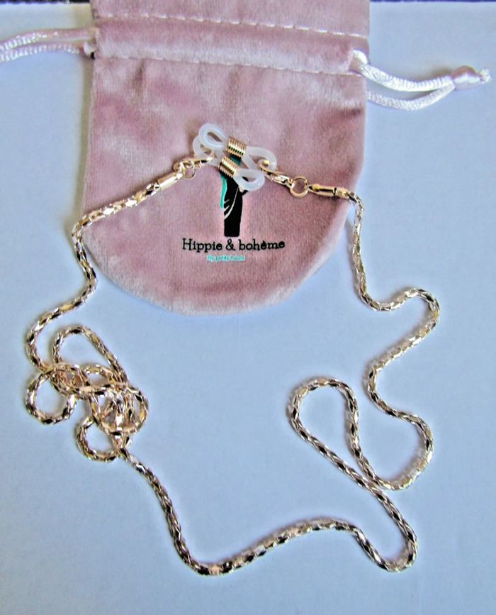 chaine pour lunettes métal couleur or rose hypoallergénique longueur 75 cms - photo numéro 2