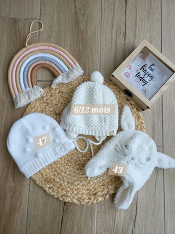 🧸Lot de 3 bonnets taille 47 grain de blé, 6/12 mois obaibi et 43 kiabi