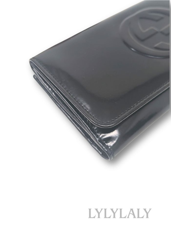 Portefeuille GUCCI authentique en cuir verni noir – logo GG embossé - photo numéro 8