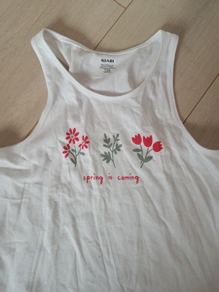Débardeur neuf blanc motif fleur 12 ans - photo numéro 2
