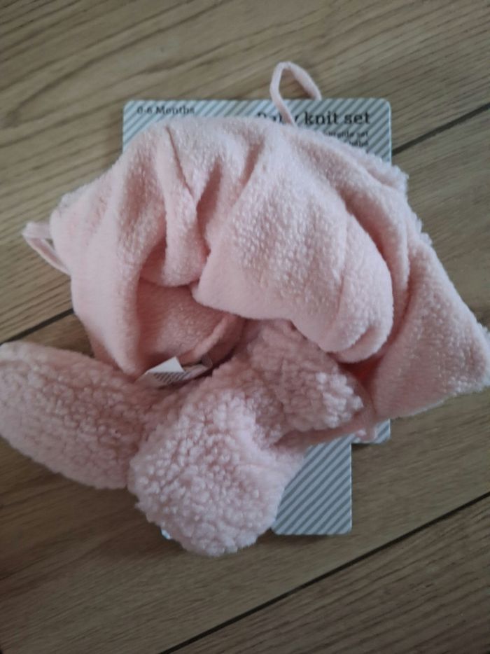 Ensemble bonnet moufles polaire bébé fille rose - photo numéro 2