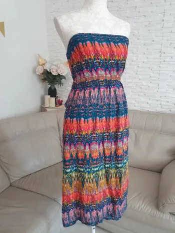 Robe bustier légère rouge orange bleu New look taille XS 34