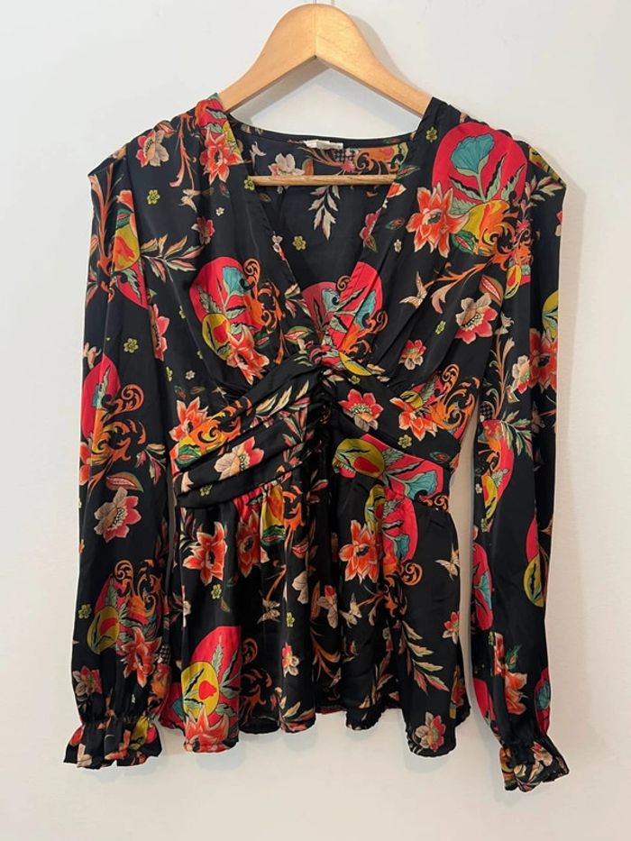 Blouse noir multicolore