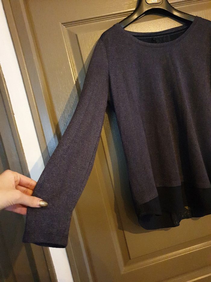 Blouse fluide bi matière bleu marine - photo numéro 3