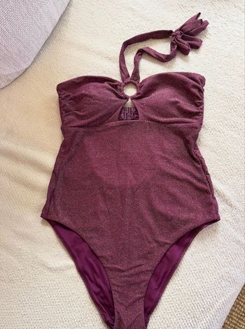 Maillot de bain 1 pièce violet paillettes 