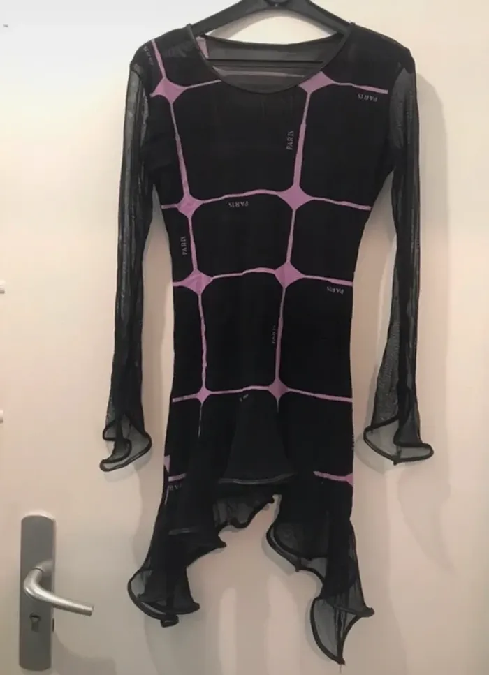 Robe nuisette paris manches longues noir violet taille unique - photo numéro 2