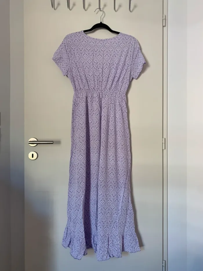 Robe longue asymétrique mauve lila à motif et manches courtes Andromede taille S/M - photo numéro 4