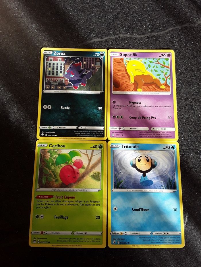 Zorua + Soporifik + Ceribou + Tritonde lot de 4 cartes Pokémon neuves