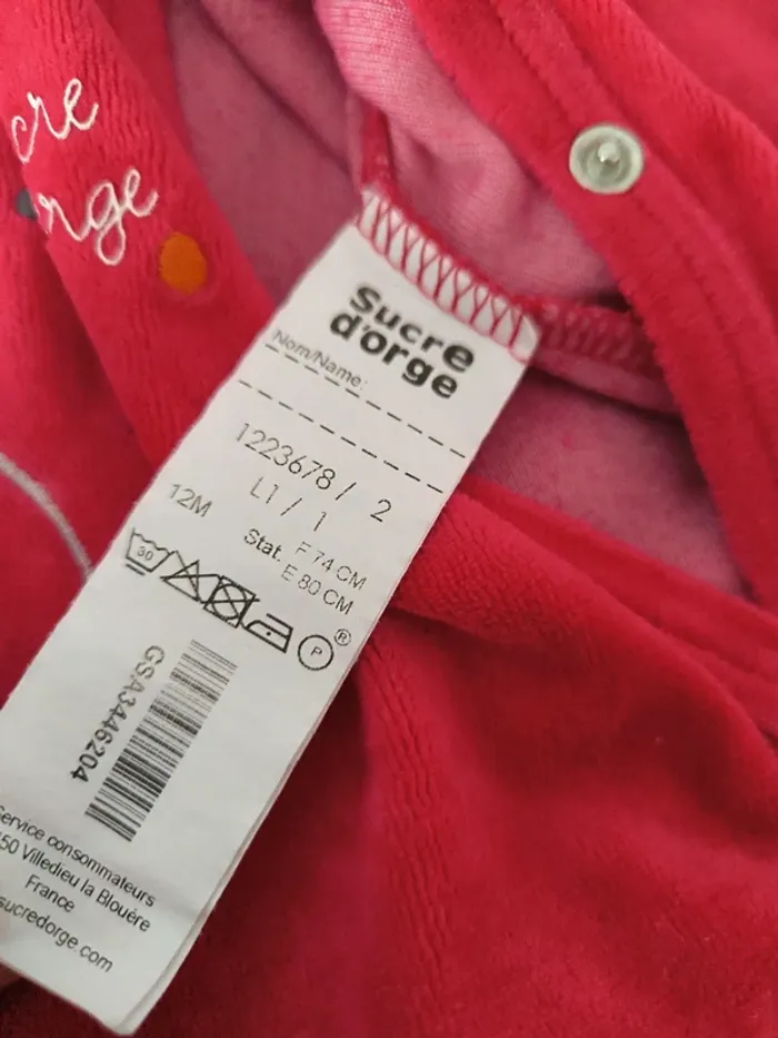 Pyjama 1 piece. 12mois Sucre d'orge - photo numéro 3