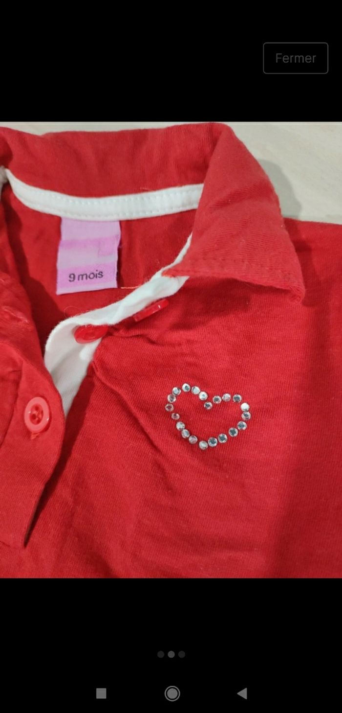 T shirt rouge vif cœur 6/9 mois fille - photo numéro 2