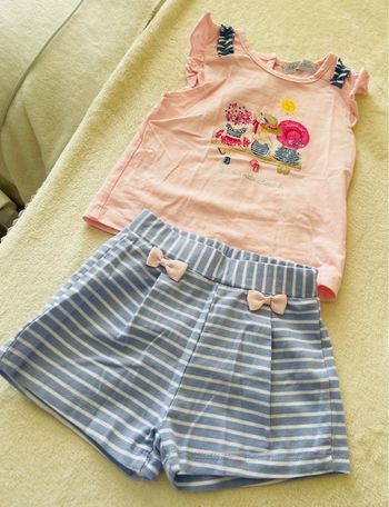 Ensemble tee shirt rose et short bleu 9-12mois