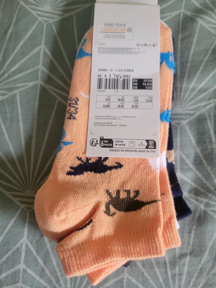 Lot 3 paires de chaussettes basses gemo dinosaure 31.34