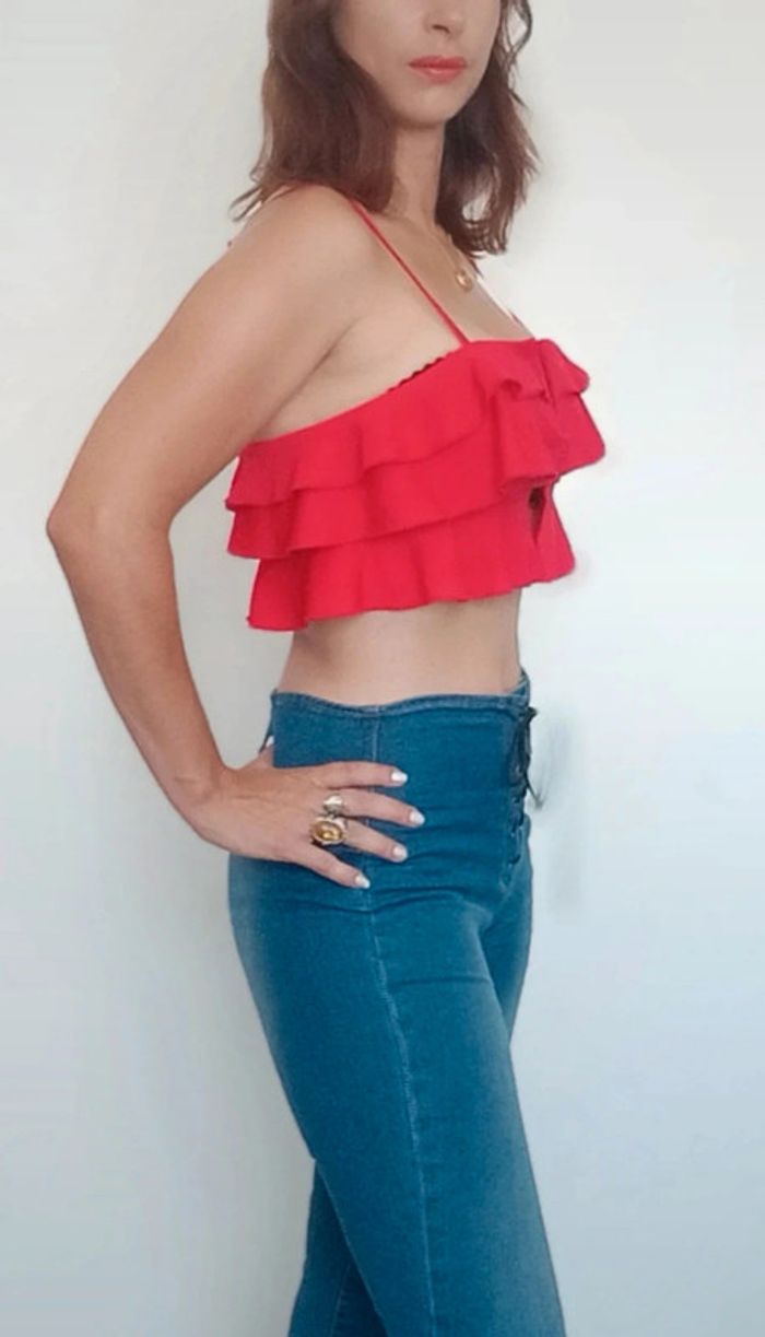 Top crop volante décolleté sexy rouge taille 36 - photo numéro 6