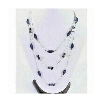 Collier Long 3 Rangs Métal Argenté & Perles De Verre
