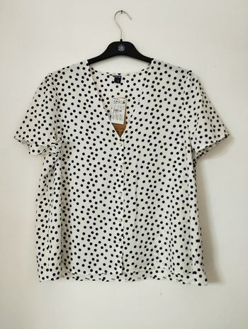 Chemisier fluide blanc à pois noirs - Kiabi - T. L - Neuve