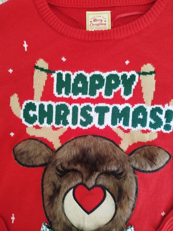 Pull de Noël pour Femme Rouge Renne Rudolph Echarpe - photo numéro 3