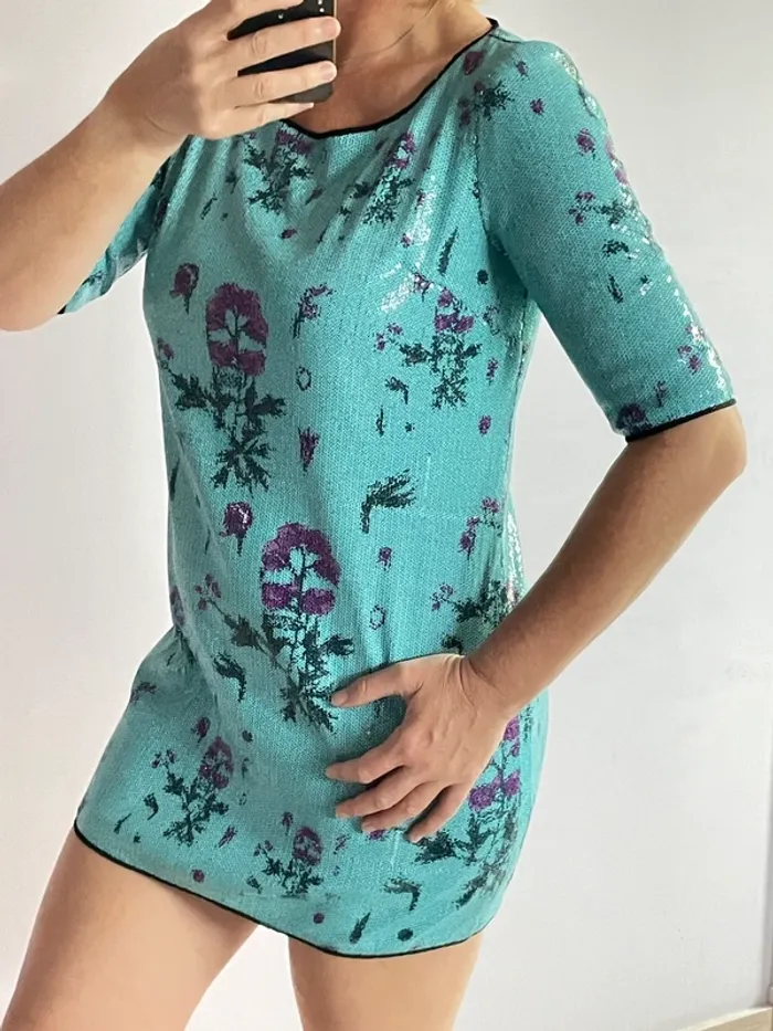 Robe bleu piscine à sequins Adolfo Dominguez 40 - photo numéro 2