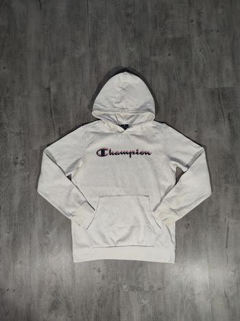 Sweat à Capuche Champion Blanc Logo Floqué Taille XS Homme