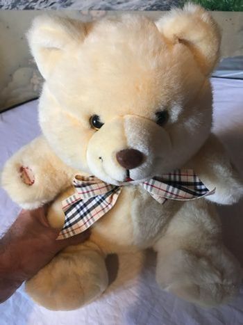 Gros Ourson Crème Flot Ruban Quadrillages Peluche Petits Enfants Bébés