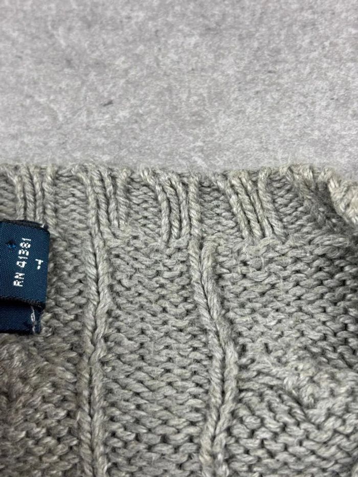 Pull d’hiver torsadé en maille Ralph Lauren col rond gris logo bleu marine taille XL - photo numéro 8