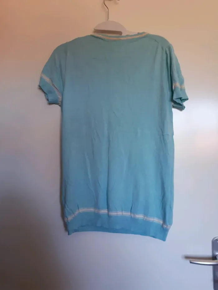 Pull manche courtes léger turquoise - photo numéro 3