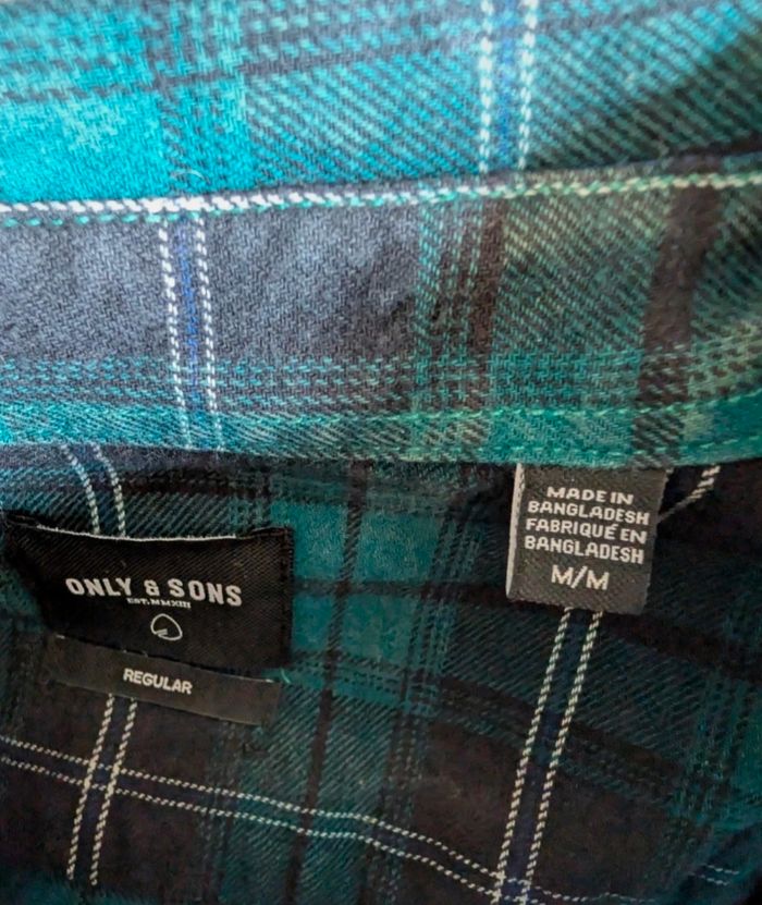 Only & Sons chemise à carreaux verts régulière - Taille M - photo numéro 3