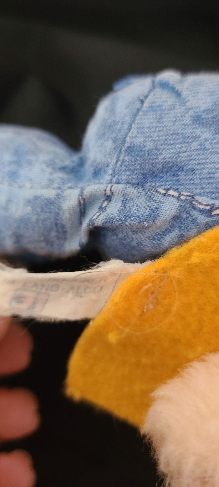 peluche années 80 loufoque rare vintage gilet jaune & chemise et jeans rouges ! Disney Plushy - photo numéro 7