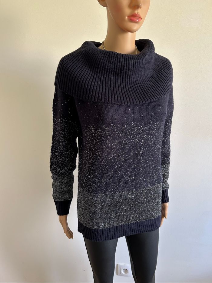Pull bleu marine et argenté Morgan taille M jamais porté - photo numéro 2