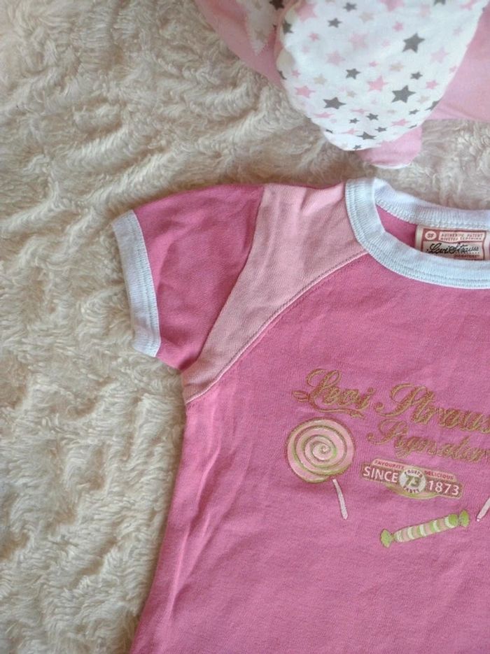 Lot de 2 tee shirt chemise manches courtes Fille 12 mois Levi Strauss signature 100% coton - photo numéro 3