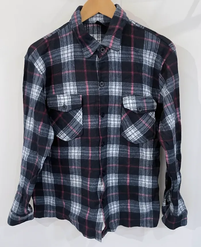 Lumberjack Flannel Plaid Polaire shirt chemise black white pink Womens M / L