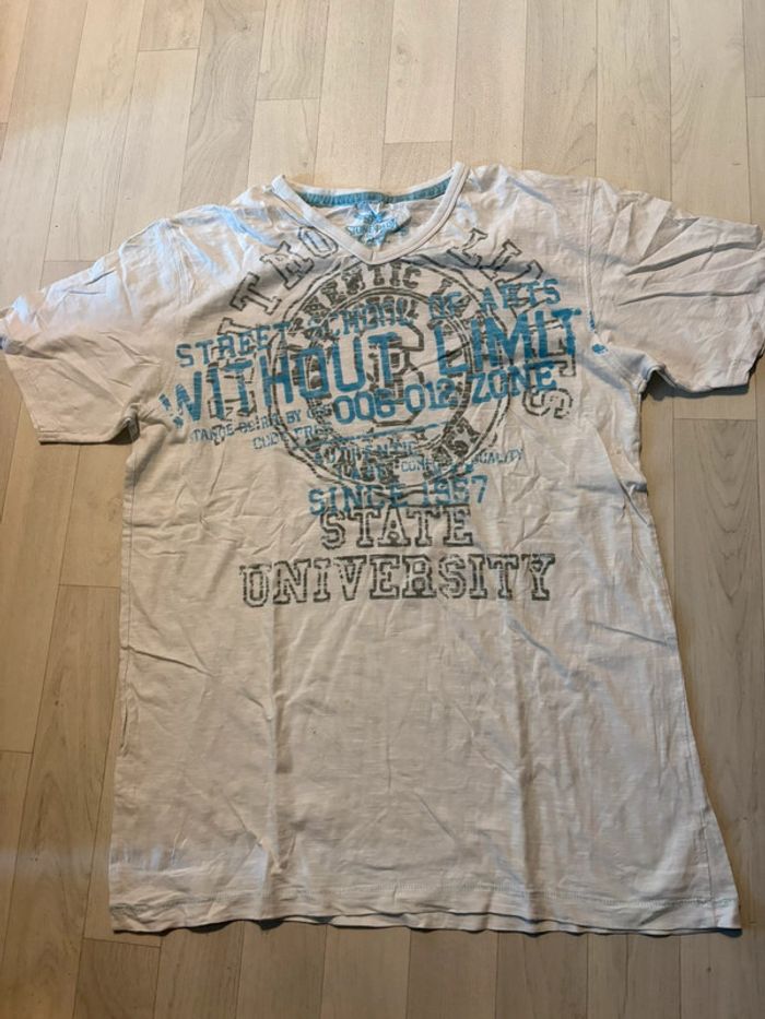 T-shirt manches courtes blanc avec écriture turquoise et gris stonepark XL très bon état