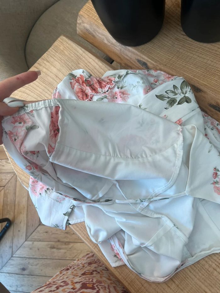 Robe bohème chic longue femme blanche à fleurs rose orangées taille S 36 shein été - photo numéro 8