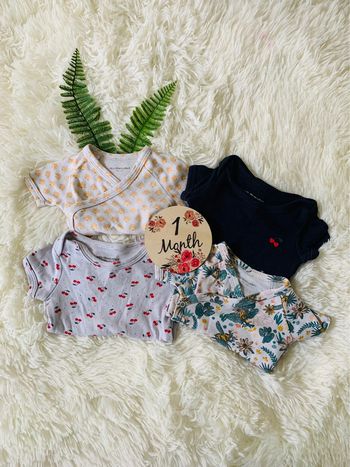 Lot 4 bodies manches courtes fille 1M Vertbaudet